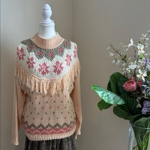 Vintage Sarit Knitted By Hand Fringed Sweater Size M